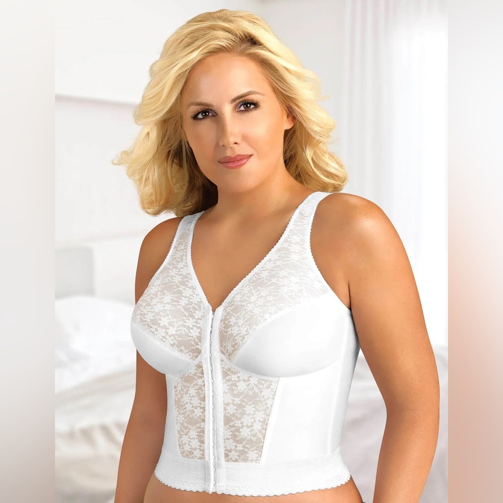 EXQUISITE FORM Fully Front Close Wirefree Longline Posture Bra with Lace - 38C